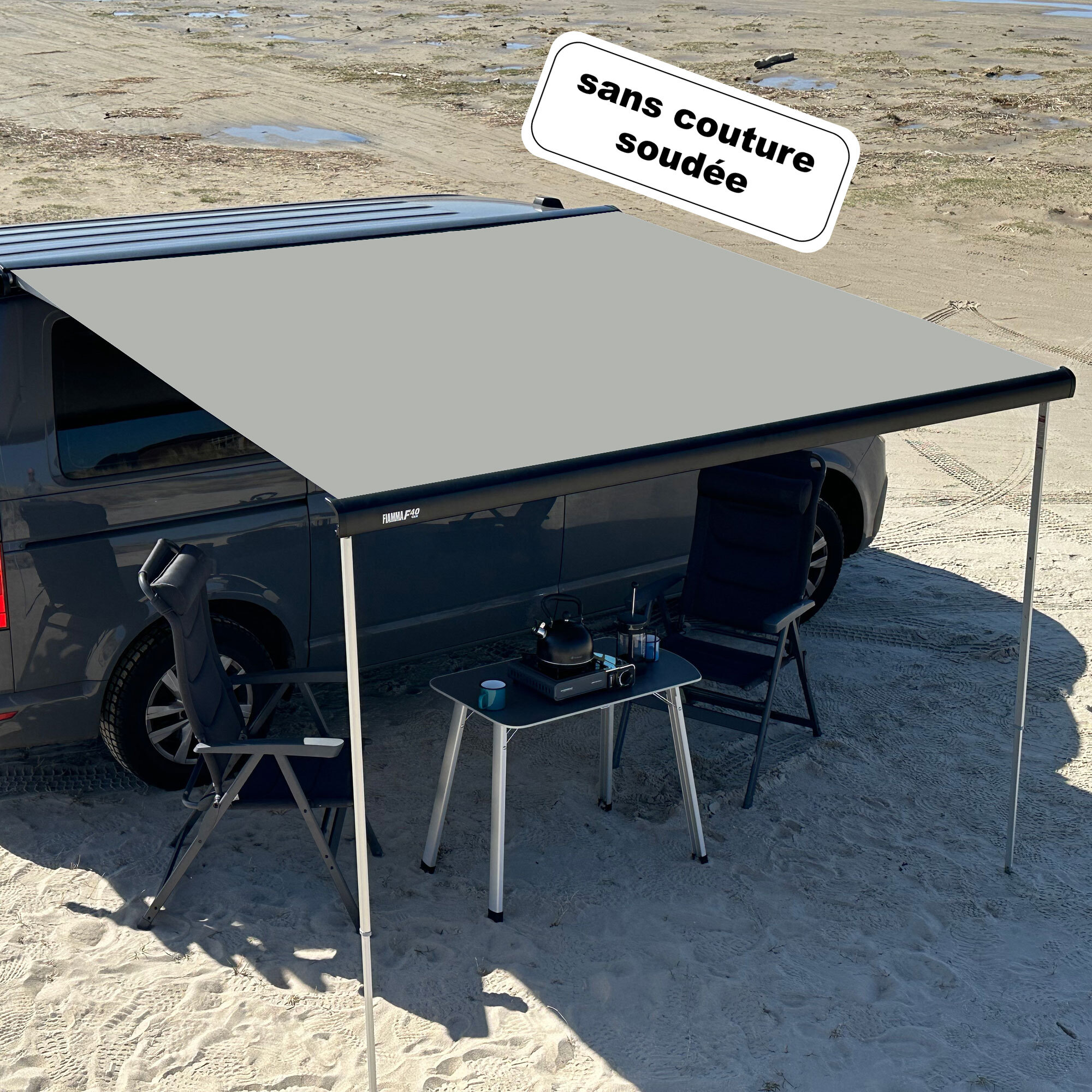 Toile de store VW T5 / T6 gris agate (sans couture soudée)